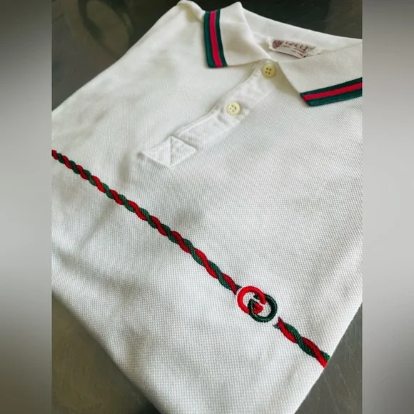 GUCCI Vintage White Polo Shirt With Classic Gucci Logo - Picture 9 of 11